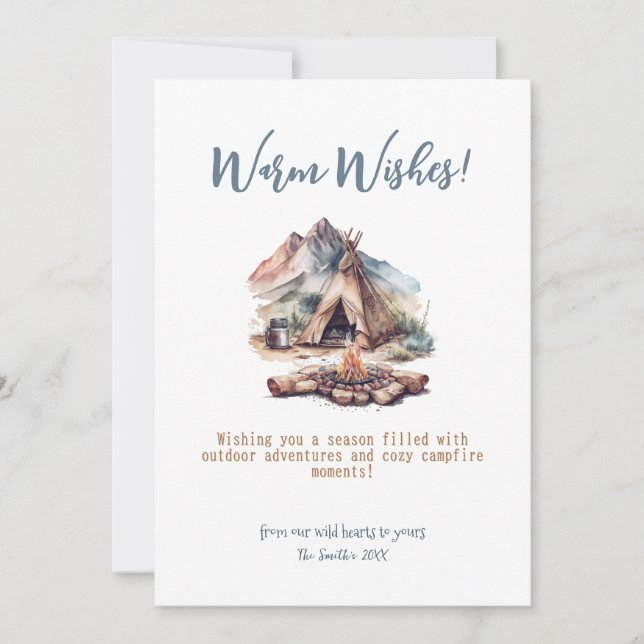 Cartes Pour Fêtes Annuelles Camp de Noël Fire Mountain Outdoor Adventure Art (Devant)