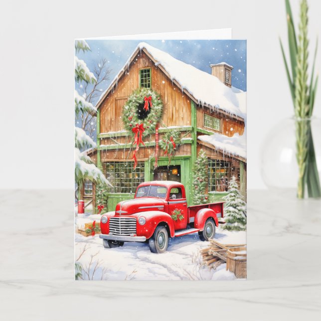 Cartes Pour Fêtes Annuelles Campagne classique Ferme d'hiver Joyeux Noël (Devant)