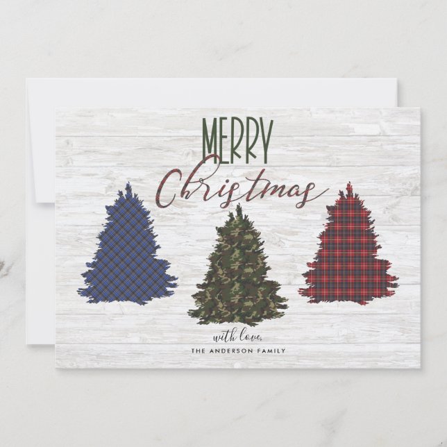 Cartes Pour Fêtes Annuelles Campagne rustique arbres de Noël et VOTRE PHOTO (Devant)