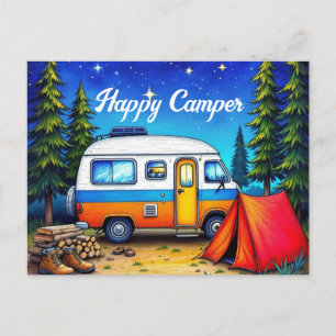 Cartes Pour Fêtes Annuelles Camping Campervan Aquarelle Nature