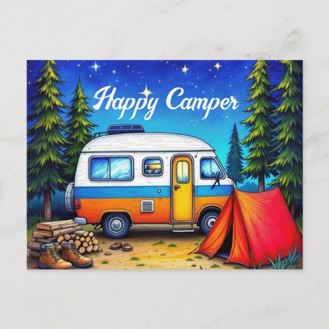 Cartes Pour Fêtes Annuelles Camping Campervan Aquarelle Nature (Devant)