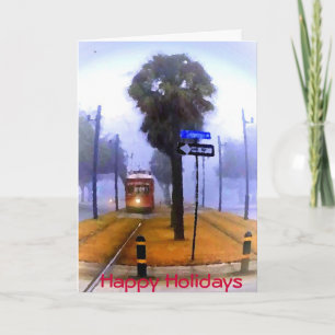 Cartes Pour Fêtes Annuelles Canal Streetcar Foggy Matin Joyeux Fêtes