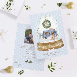 Cartes Pour Fêtes Annuelles Canapé Bleu Globe Neige Accueil Animaux assis Affa