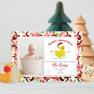 Cartes Pour Fêtes Annuelles Canard en caoutchouc Père Noël aquarelle Noël Phot