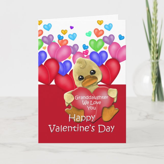 Cartes Pour Fêtes Annuelles Canard et petite-fille Valentine de coeurs (Devant)