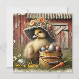 Cartes Pour Fêtes Annuelles Canard Pâques rétro rustique avec œufs de ferme
