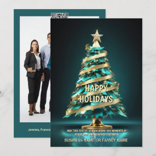 Cartes Pour Fêtes Annuelles Cancer de l'ovaire Arbre de Noël ribambelle turquo