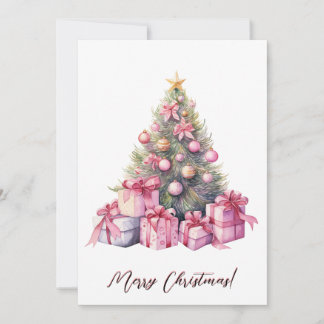Cartes Pour Fêtes Annuelles Cancer du sein Arbre de Noël rose Aquarelle Art