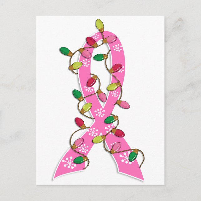 Cartes Pour Fêtes Annuelles Cancer du sein - Éclairage de Noël Ruban (Devant)