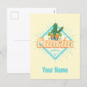 Cartes Pour Fêtes Annuelles Cancun Mexique Dancing Cactus Tequila Vintage