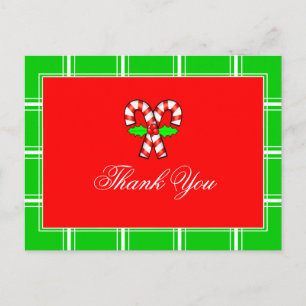 Cartes Pour Fêtes Annuelles Candy Cane Merci Rouge & Vert Noël