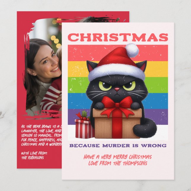 Cartes Pour Fêtes Annuelles Candy Cane Pop Funny Cat Retro Christmas Photo (Devant / Derrière)