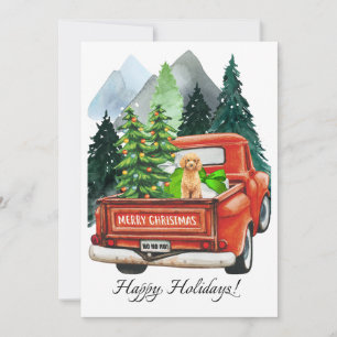 Cartes Pour Fêtes Annuelles Caniche de Noël et aquarelle de camion Vintage