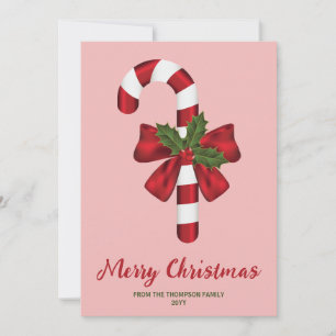 Cartes Pour Fêtes Annuelles Canne de Noël rouge et blanche avec texte personna
