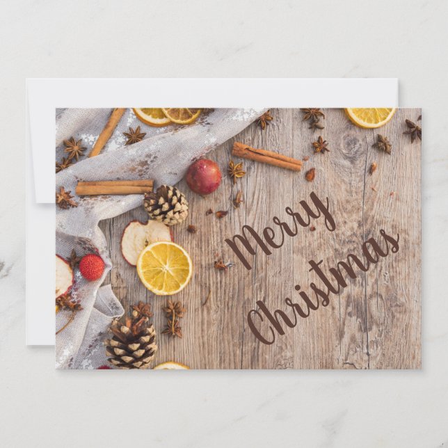 Cartes Pour Fêtes Annuelles Cannelle en bois rustique épices cuisine de Noël (Devant)