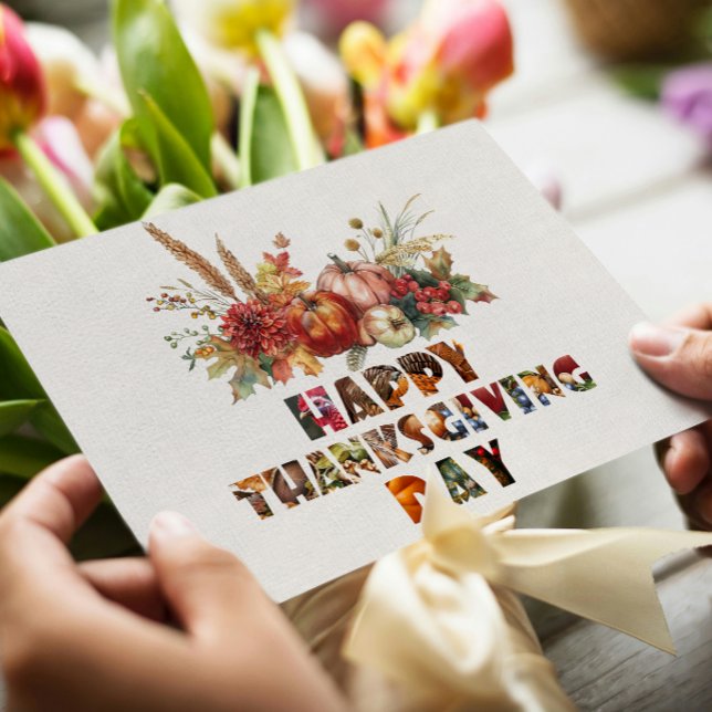 Cartes Pour Fêtes Annuelles Canva Citrouilles d'automne et feuilles Joyeux Tha (Créateur téléchargé)