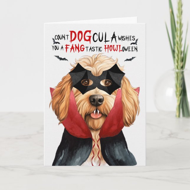 Cartes Pour Fêtes Annuelles Caramel Labradoodle Drôle nombre DOGcula Halloween (Devant)