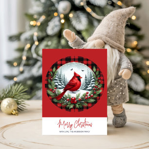 Cartes Pour Fêtes Annuelles Cardinal rouge avec baies de houx