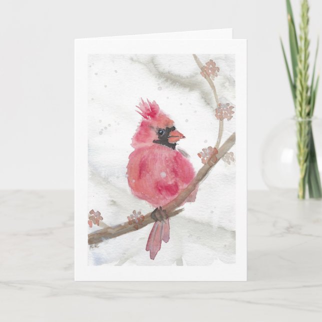 Cartes Pour Fêtes Annuelles Cardinal rouge dans la neige (Devant)
