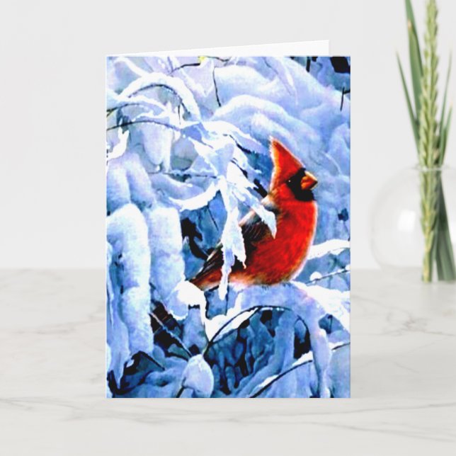 Cartes Pour Fêtes Annuelles Cardinal rouge dans la neige d'hiver (Devant)
