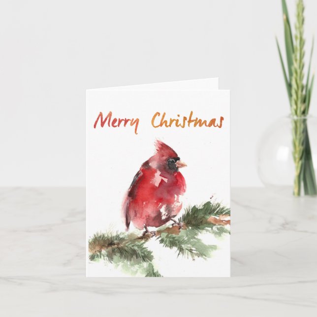 Cartes Pour Fêtes Annuelles cardinal rouge d'aquarelle de Joyeux Noël (Devant)