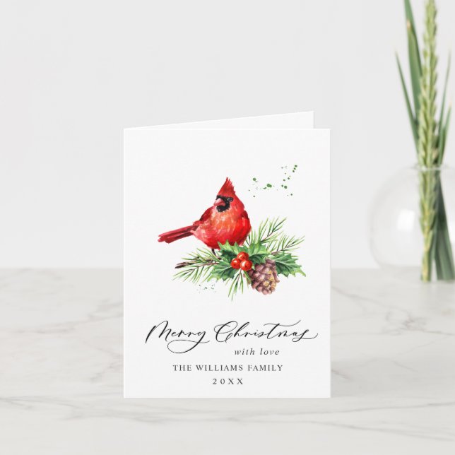 Cartes Pour Fêtes Annuelles Cardinal Rouge Holly Berry voeux de Noël (Devant)