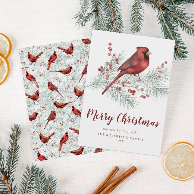Cartes Pour Fêtes Annuelles Cardinal Rouge Pine Neige Noël (Créateur téléchargé)