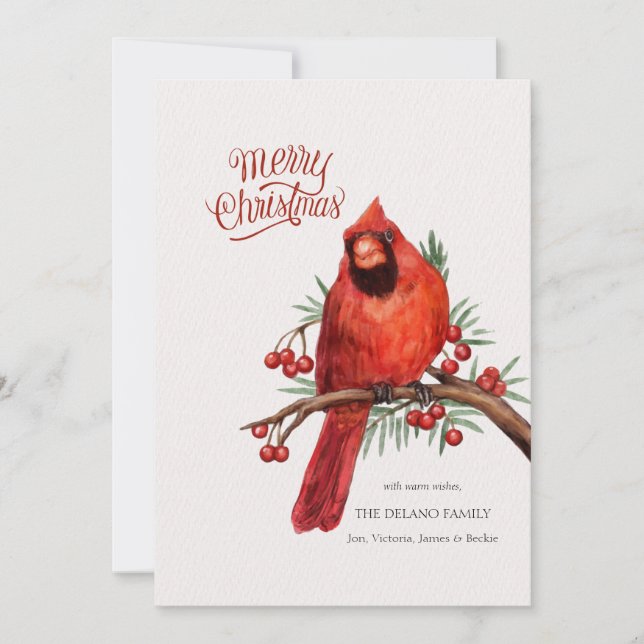 Cartes Pour Fêtes Annuelles Cardinal rouge sur Berry Branch Holiday Card (Devant)