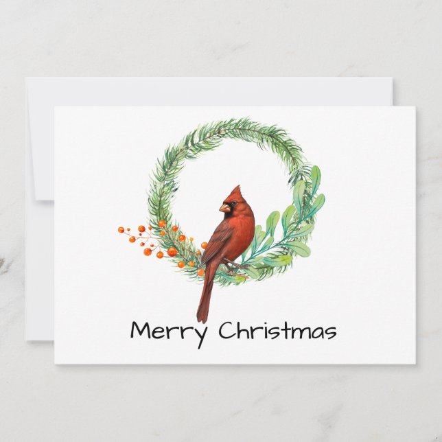 Cartes Pour Fêtes Annuelles Cardinal sur une couronneCarte de vacances plate (Devant)