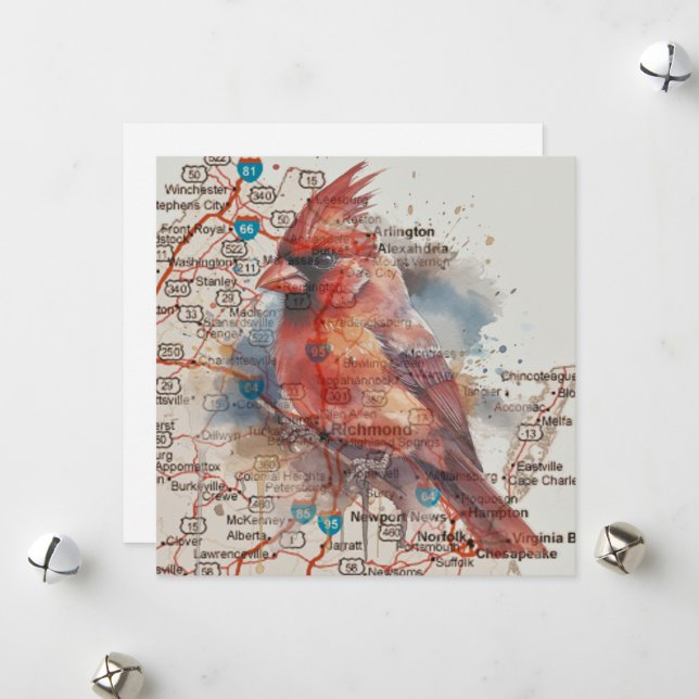 Cartes Pour Fêtes Annuelles Cardinal sur Virginia Road Map (Devant/Arrière en situation)