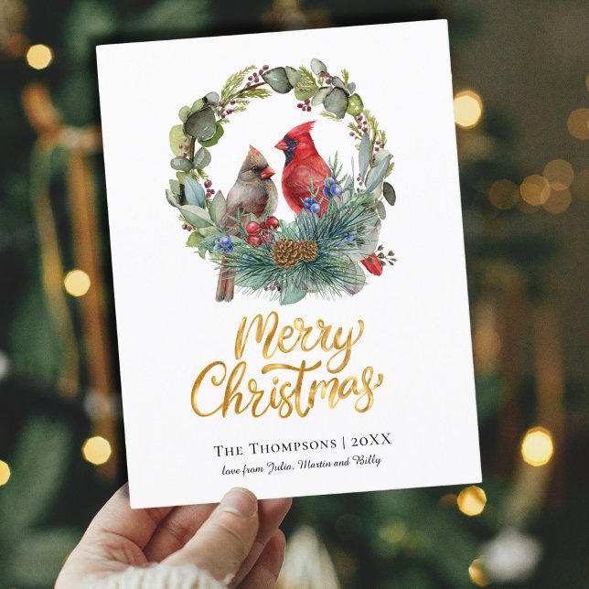 Cartes Pour Fêtes Annuelles Cardinal Wreath Joyeux Noël (Créateur téléchargé)