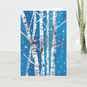 Cartes Pour Fêtes Annuelles Cardinals in Winter Birch Trees Card