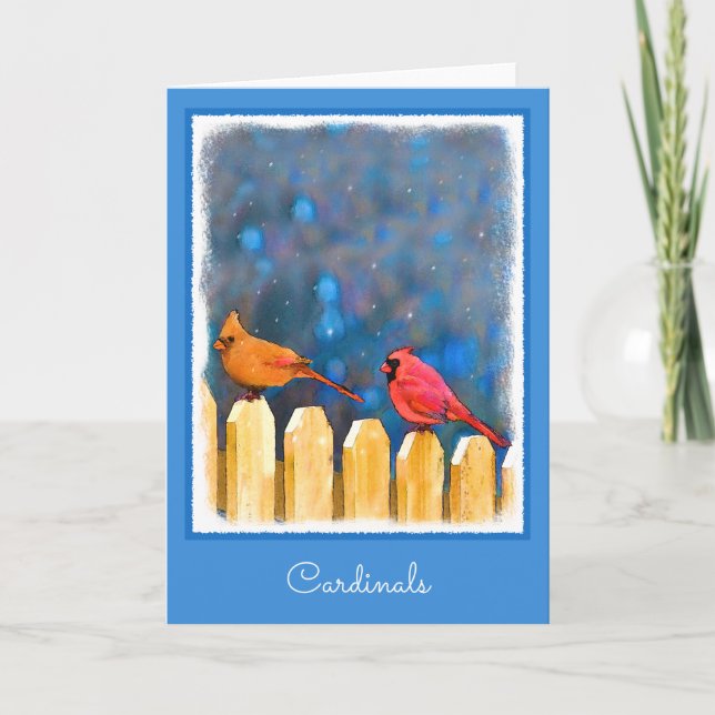 Cartes Pour Fêtes Annuelles Cardinals on the Fence Painting - Art original (Devant)