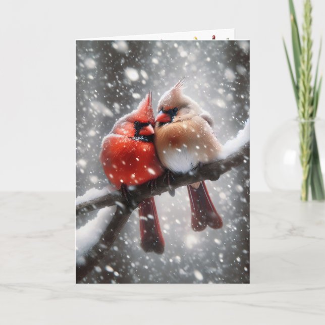 Cartes Pour Fêtes Annuelles Cardinaux de Noël sur une branche de neige (Devant)