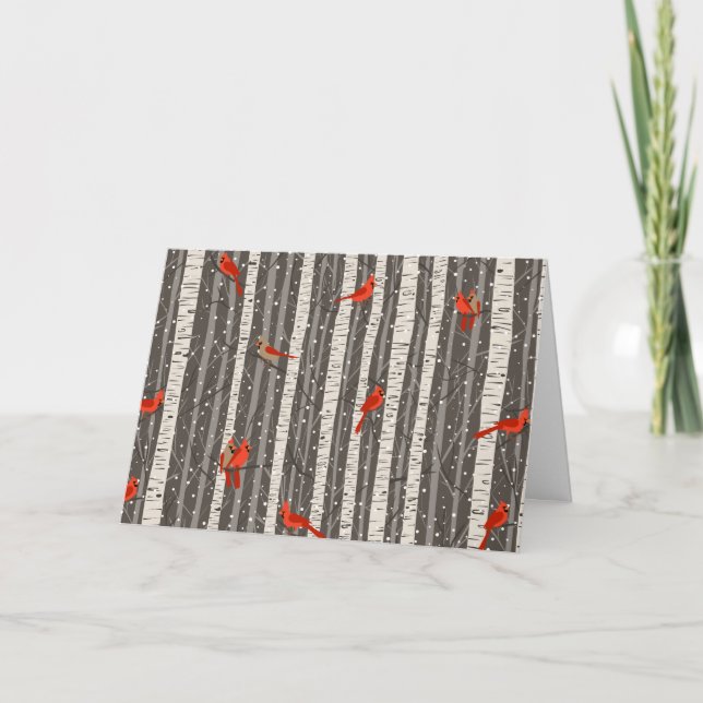 Cartes Pour Fêtes Annuelles Cardinaux d'hiver dans les bouleaux Noël (Devant)