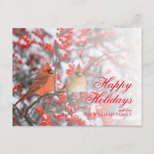 Cartes Pour Fêtes Annuelles Cardinaux du nord sur le Winterberry commun dans
