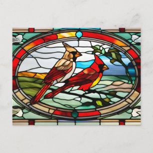 Cartes Pour Fêtes Annuelles Cardinaux en verre coloré sur branche d'arbre