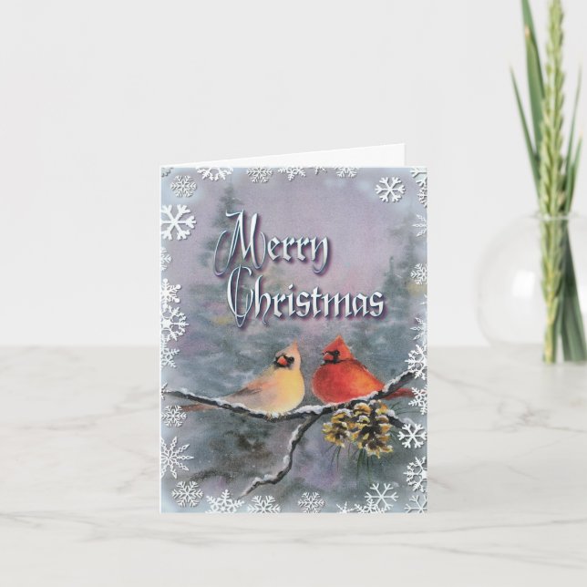 Cartes Pour Fêtes Annuelles CARDINAUX et FLOCONS DE NEIGE et salutation par (Devant)