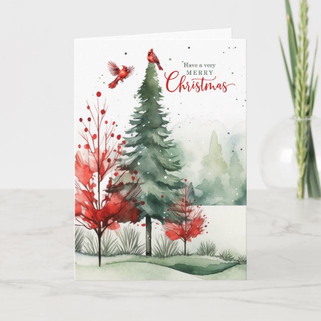 Cartes Pour Fêtes Annuelles Cardinaux rouges Forêt des bois Joyeux Noël (Devant)