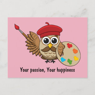 Cartes Pour Fêtes Annuelles Caricature de Chouette Peintre Cute Ajouter son