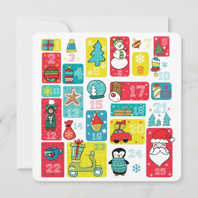 Cartes Pour Fêtes Annuelles Caricature de Noël de l'Avent Calendar (Devant)