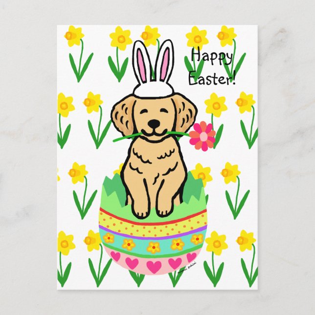 Cartes Pour Fêtes Annuelles Caricature de Pâques Golden Retriever (Devant)
