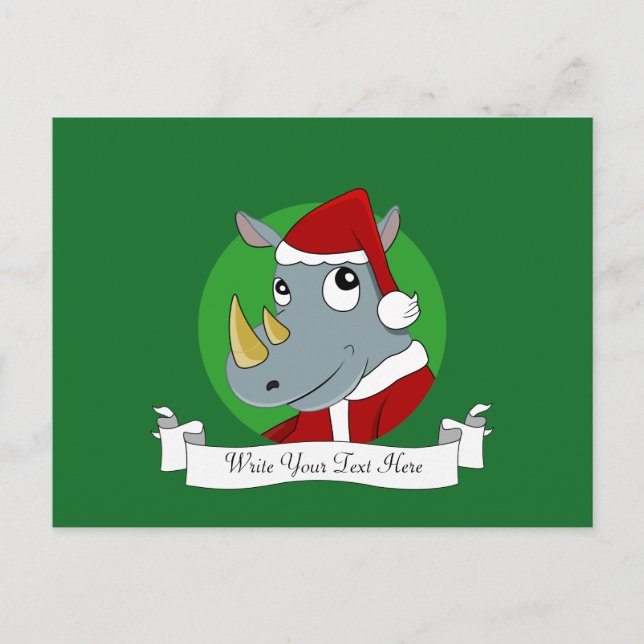 Cartes Pour Fêtes Annuelles Caricature de rhinocéros de Noël (Devant)