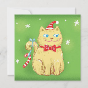 Cartes Pour Fêtes Annuelles Caricature mignonne Chat de Noël avec chapeau de S