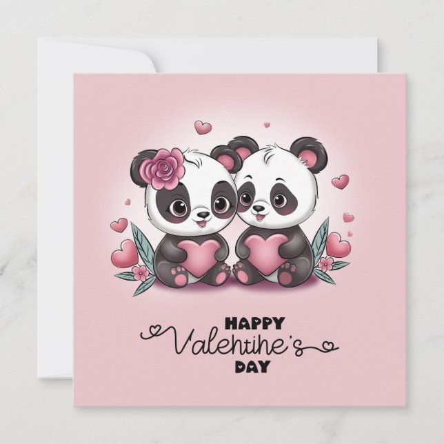Cartes Pour Fêtes Annuelles Caricature mignonne Panda Les amoureux Coeurs Sain (Devant)