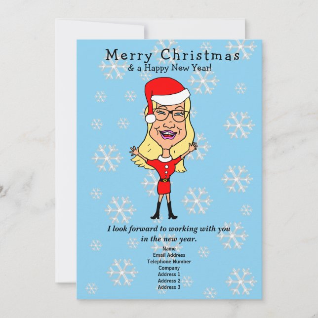 Cartes Pour Fêtes Annuelles Caricature Père Noël Girl Business Holiday Card (Devant)