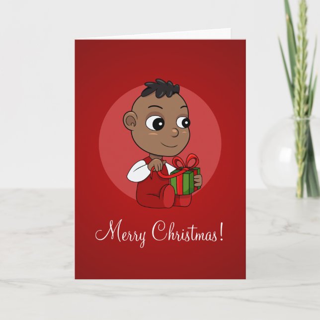 Cartes Pour Fêtes Annuelles Caricature pour bébé afro-américain de Noël (Devant)