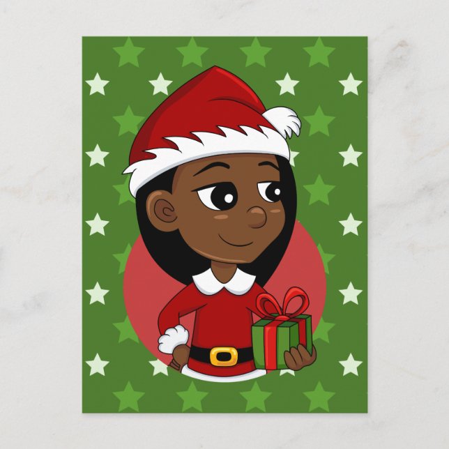 Cartes Pour Fêtes Annuelles Caricature pour les filles de Noël afro-américaine (Devant)
