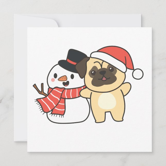 Cartes Pour Fêtes Annuelles Carlin Avec Snowman En Hiver Pour Noël C (Devant)
