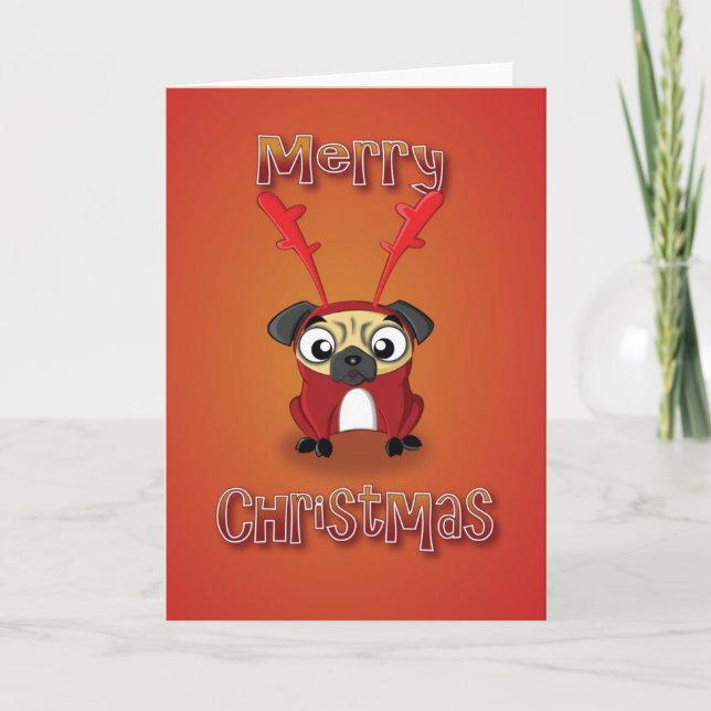 Cartes Pour Fêtes Annuelles carlin - costume de rennes - joyeux noël (Devant)